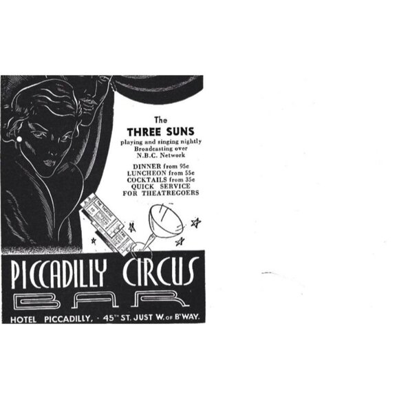 Piccadilly Circus Bar Hotel Piccadilly NYC Three Suns 1940s Vintage Print Ad - Picture 3 of 4
